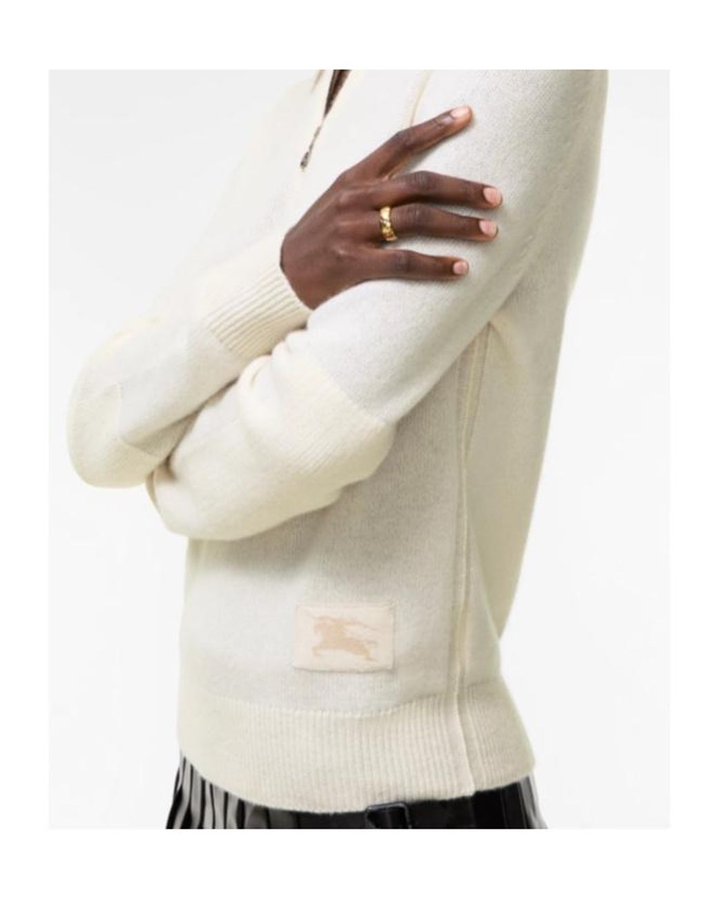 Burberry White Zip-Collar Cashmere Knitted Sweater