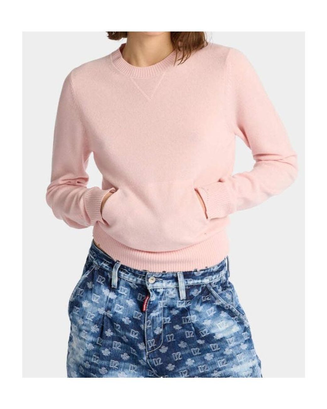 DSquared² Pink Distressed Pocket Knitted Sweater