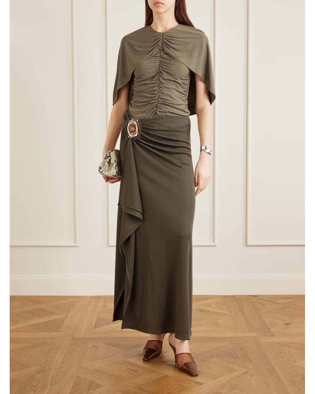 Christopher Esber Natural Occhio Embellished Cascade Skirt