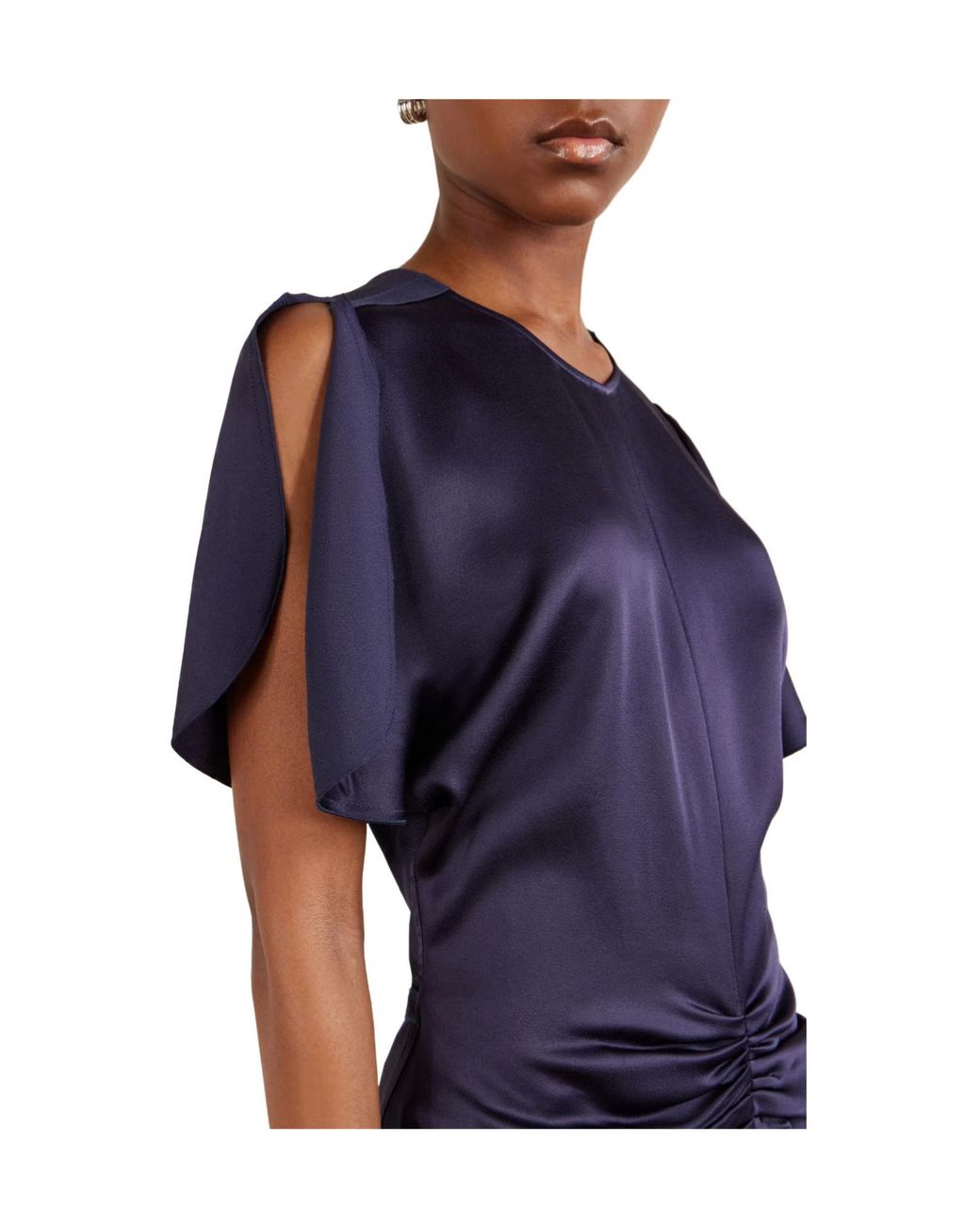 Victoria Beckham Blue Gathered Satin Midi Dress