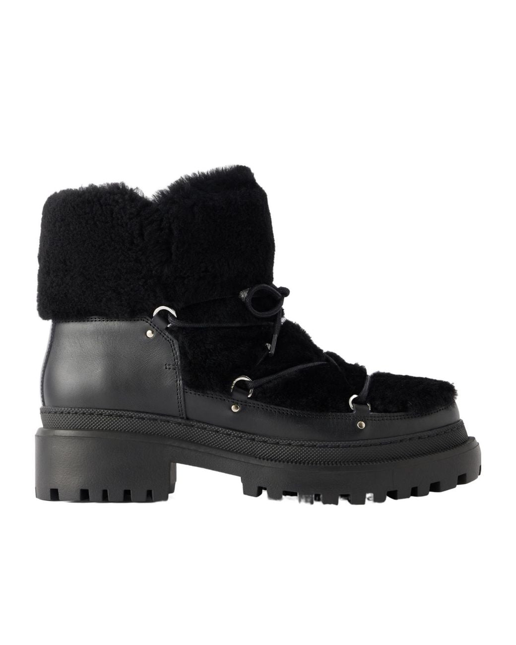 Yves Salomon Black Lace-Detailed Shearling-Trimmed Leather Ankle Boots