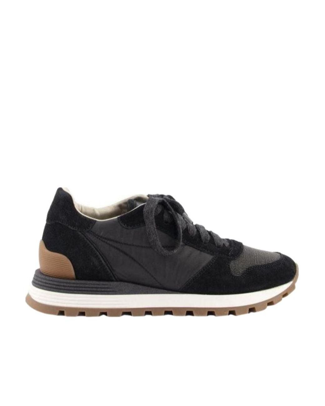 Brunello Cucinelli Black Panelled Lace-Up Sneakers