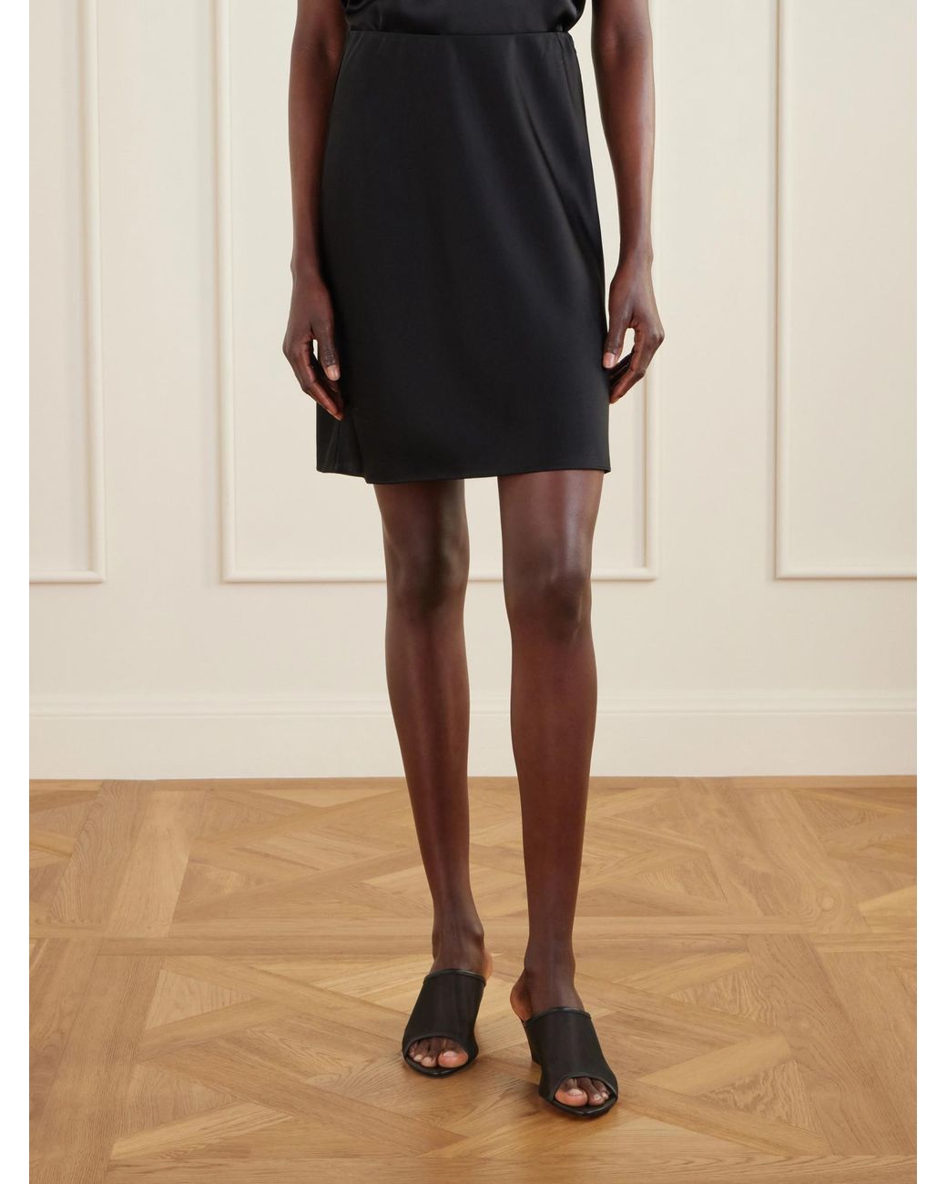 Leset Black Barb Satin Midi Skirt