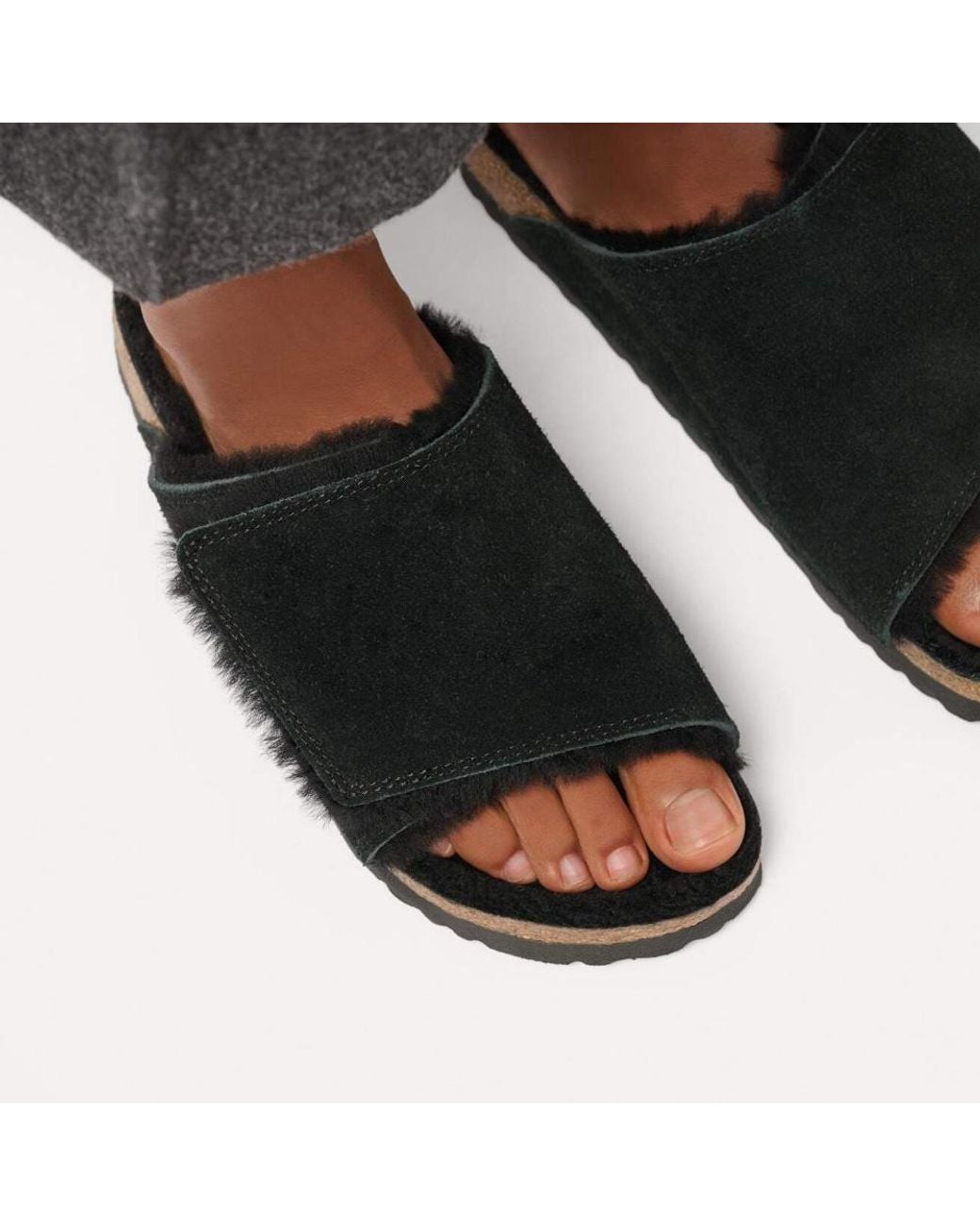 Birkenstock Black Solana Shearling Slide Sandals for men