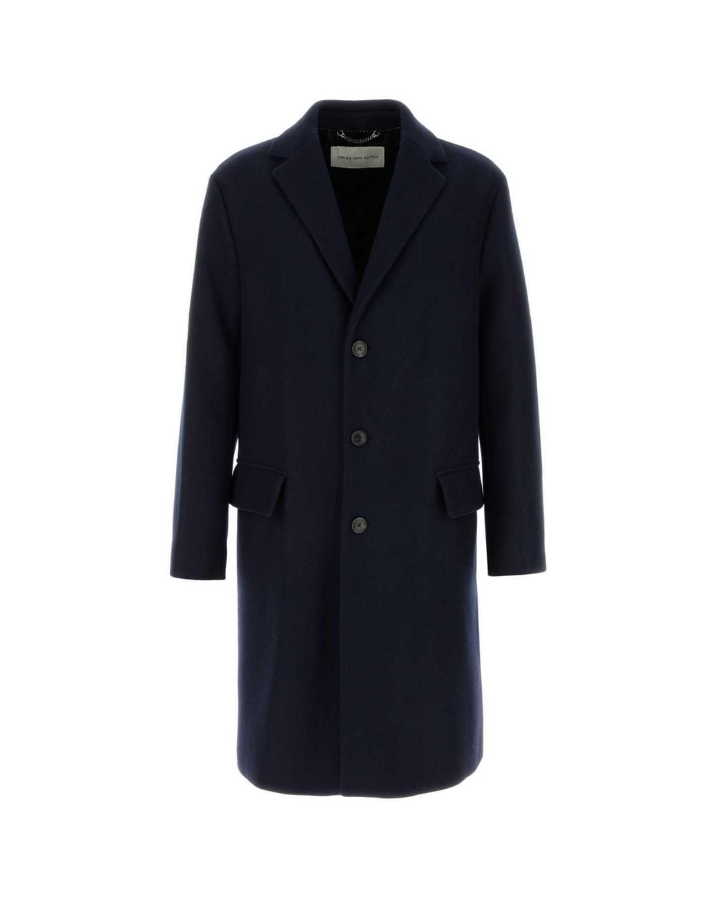 Dries Van Noten Blue Midnight Wool Blend Rustic Coat for men