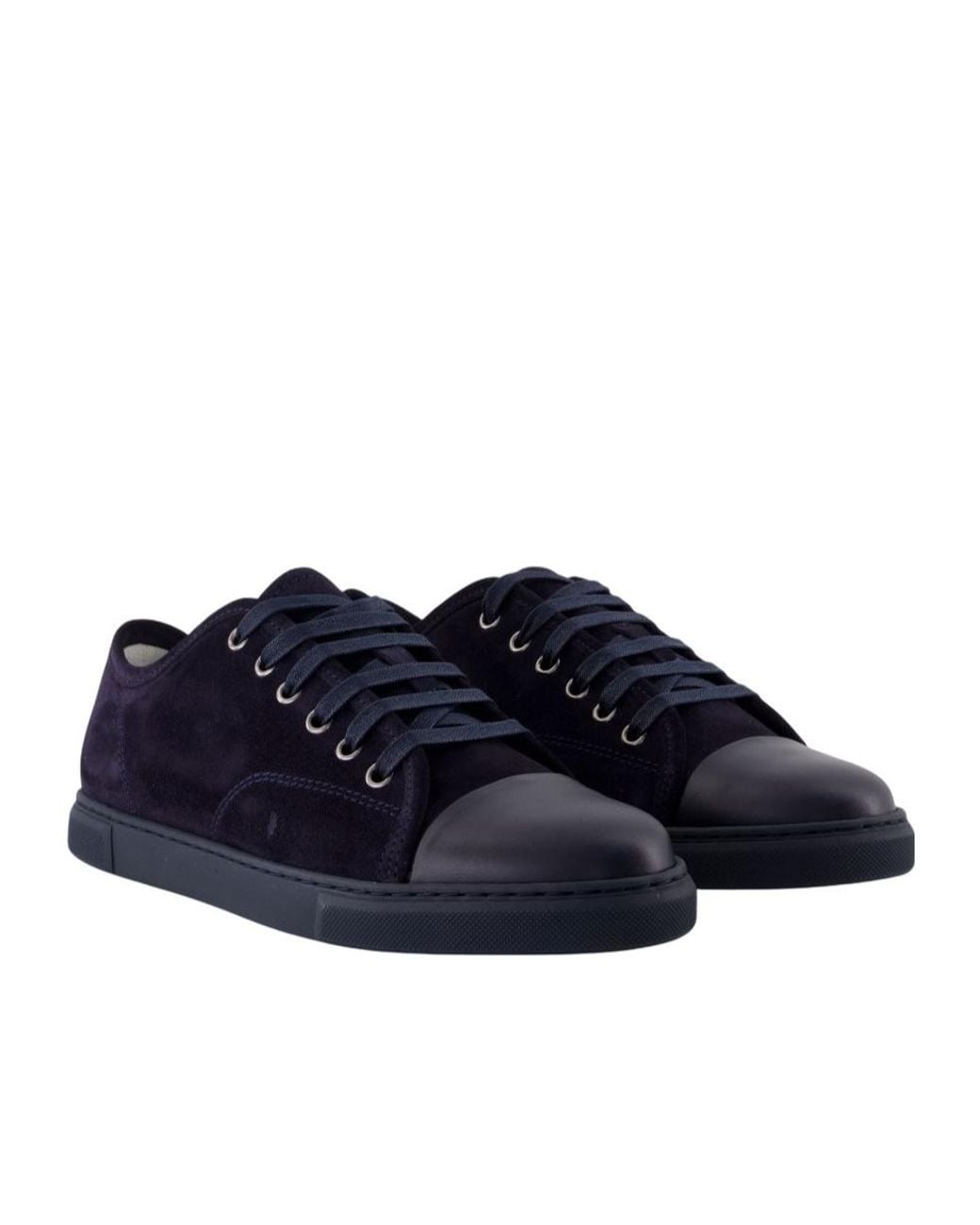 Lanvin Blue Calf Leather And Suede Low-Top Sneakers