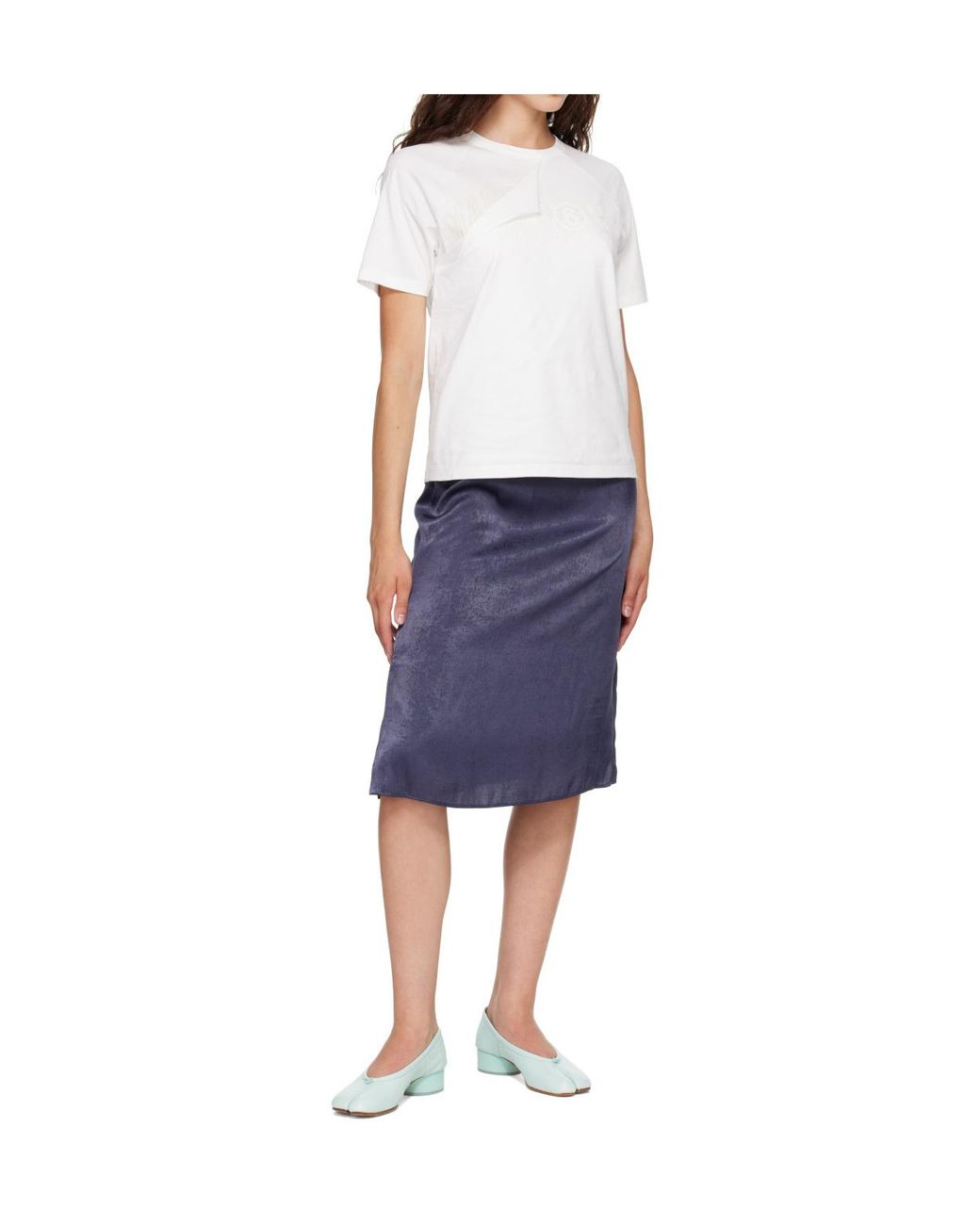 MM6 by Maison Margiela Blue Logo Printed Buttoned Midi Skirt