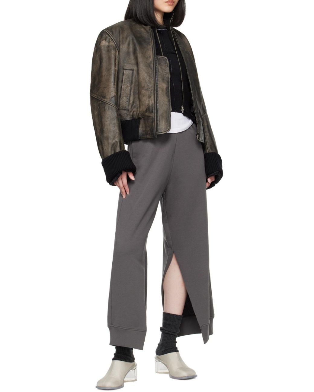 MM6 by Maison Margiela Black Ribbed-Knit Zipped Cardigan