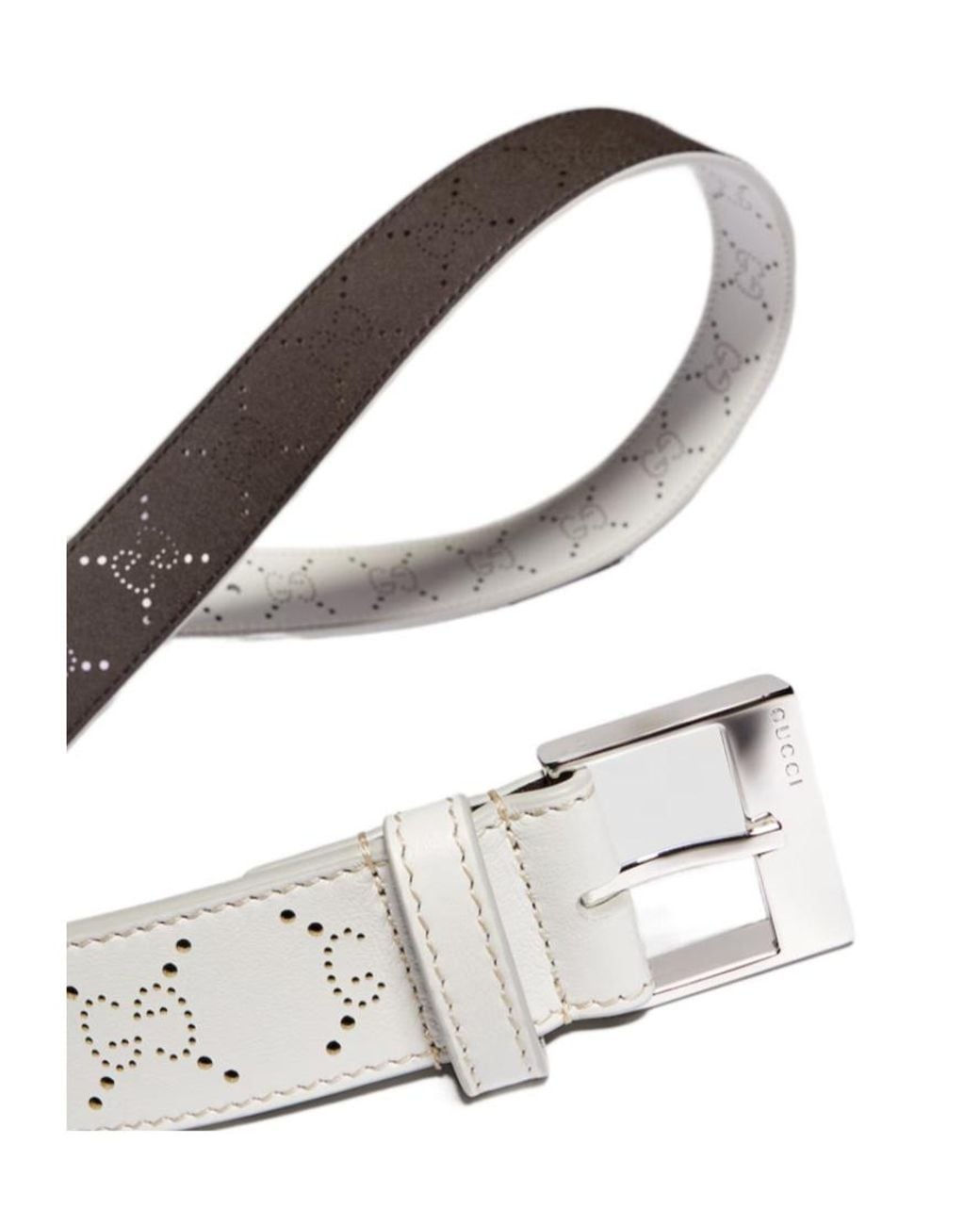 Gucci White Belt With Squared Buckle