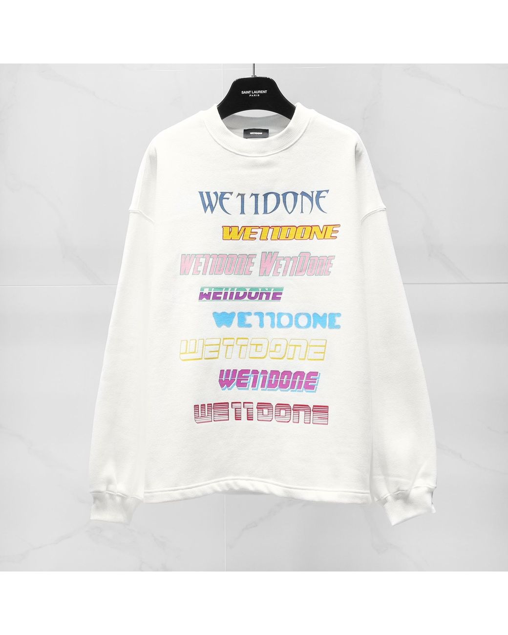 we11done White Logo Printed Long-Sleeved Sweatshirt for men