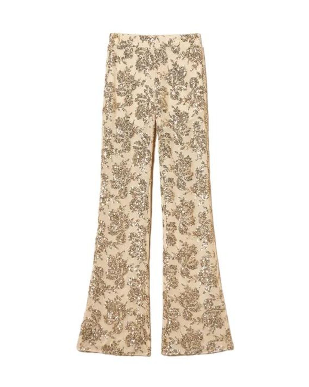 Twinset Natural Sequin-Embellished Trousers