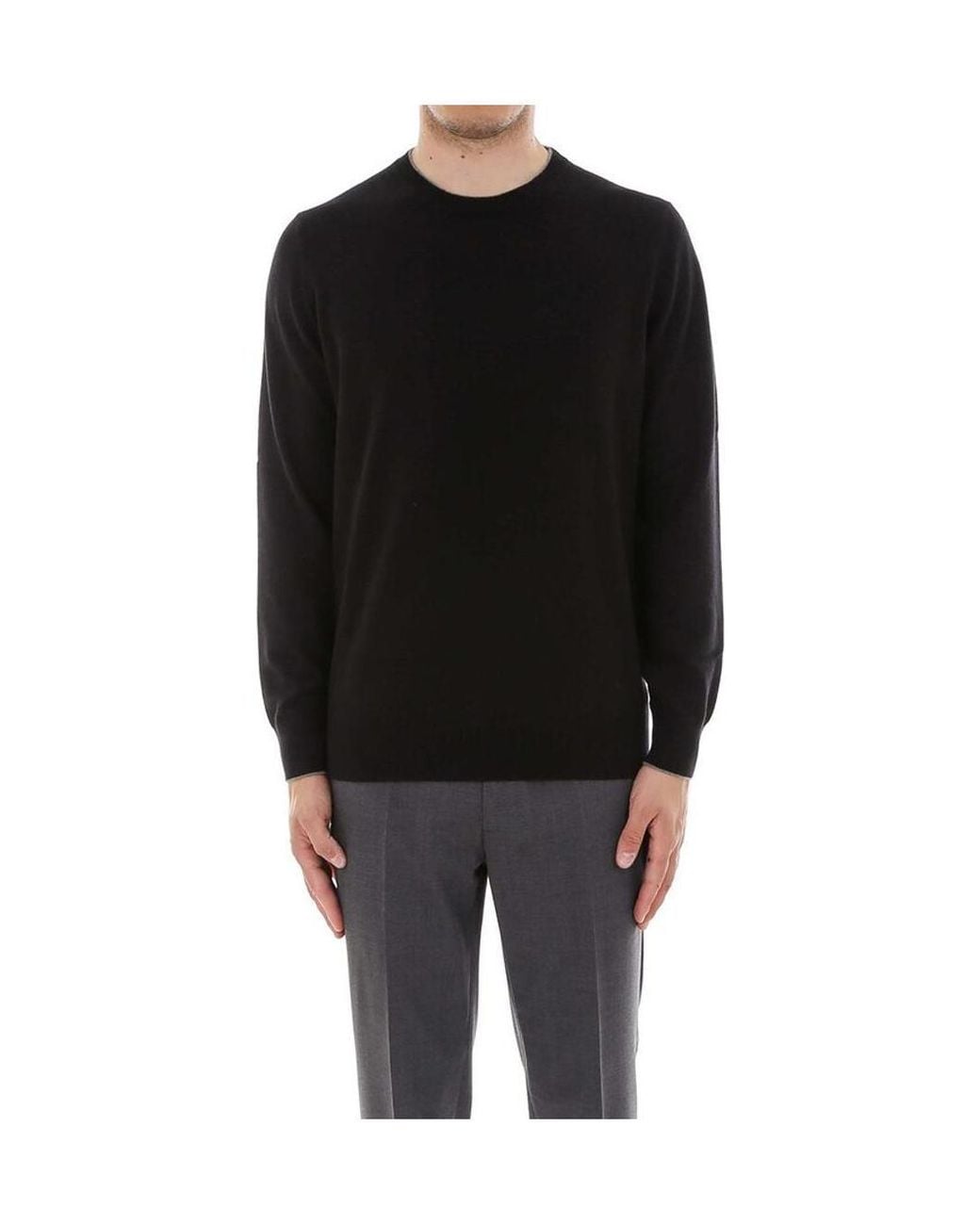 Brunello Cucinelli Black Crewneck Knitted Sweater for men