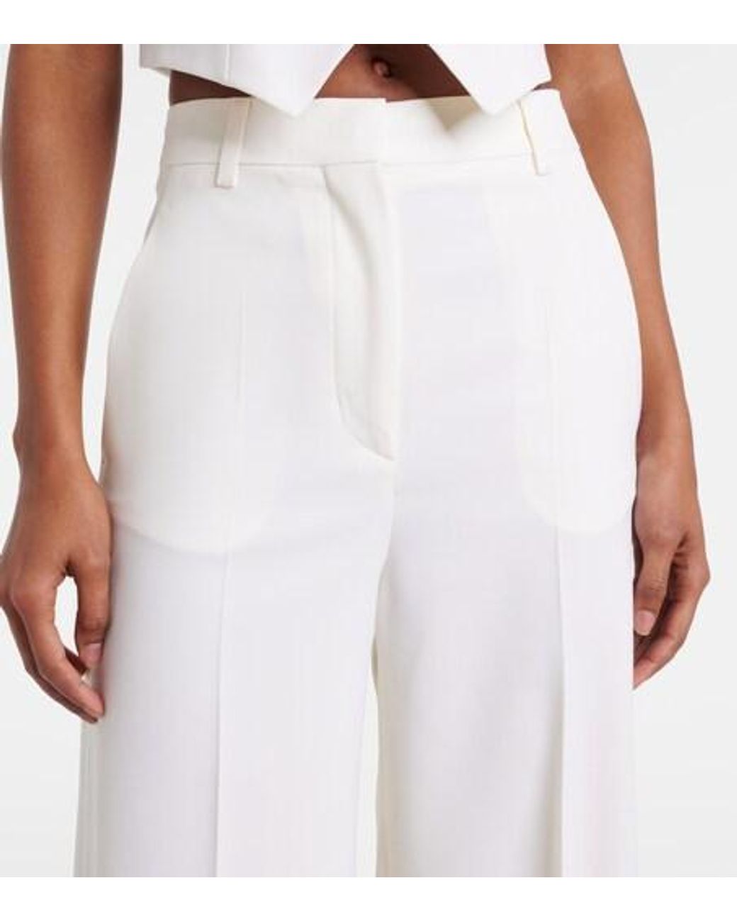 Stella McCartney White High-Rise Pleated Wool Wide-Leg Pants