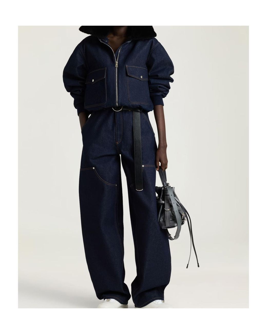 Givenchy Blue Shearling Collar Zip-Up Denim Jacket