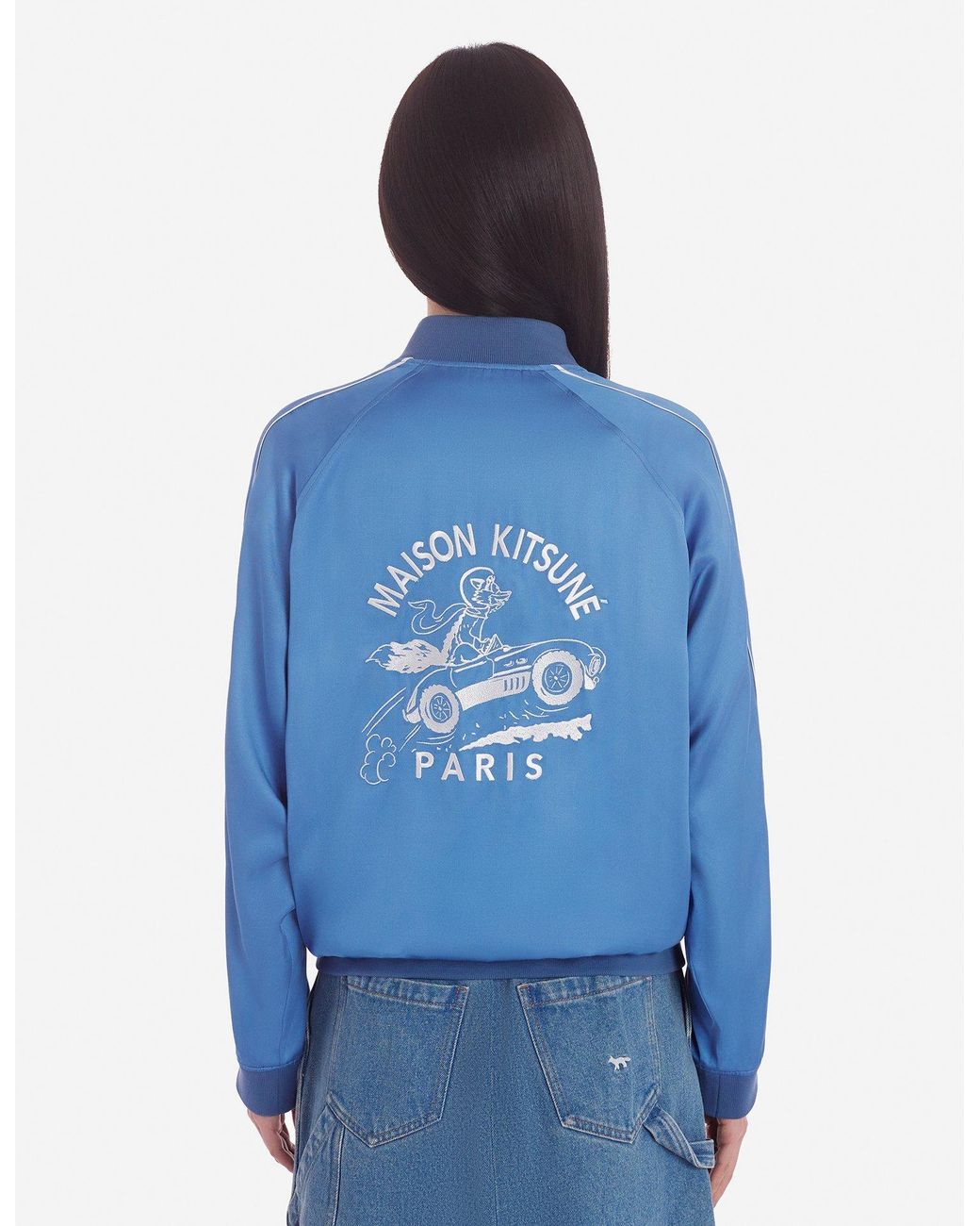 Maison Kitsuné Blue Maison Kitsuné Teddy Logo Embroidered Satin Bomber Jacket
