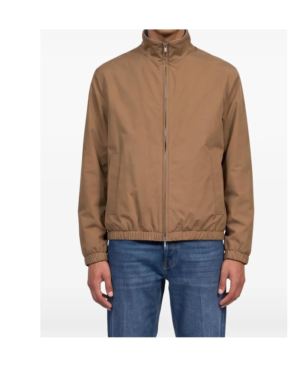 Lardini Brown Zip-Up High-Neck Jacket for men