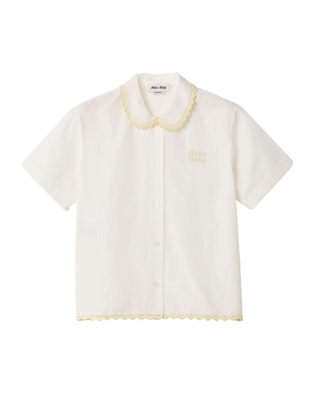 Miu Miu White Embroidered Slub Poplin Shirt