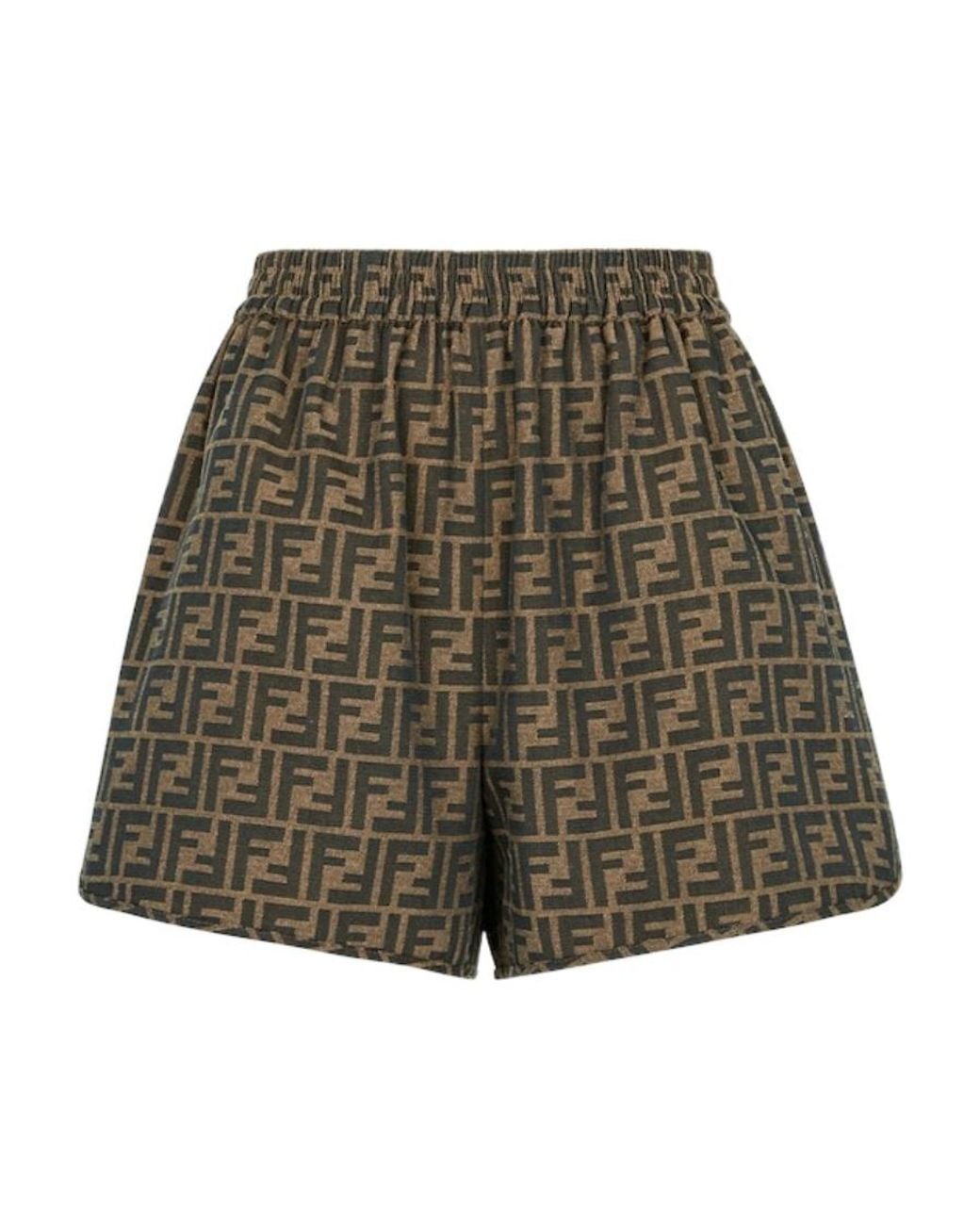 Fendi Green Ff Jacquard Elasticated Waistband Shorts