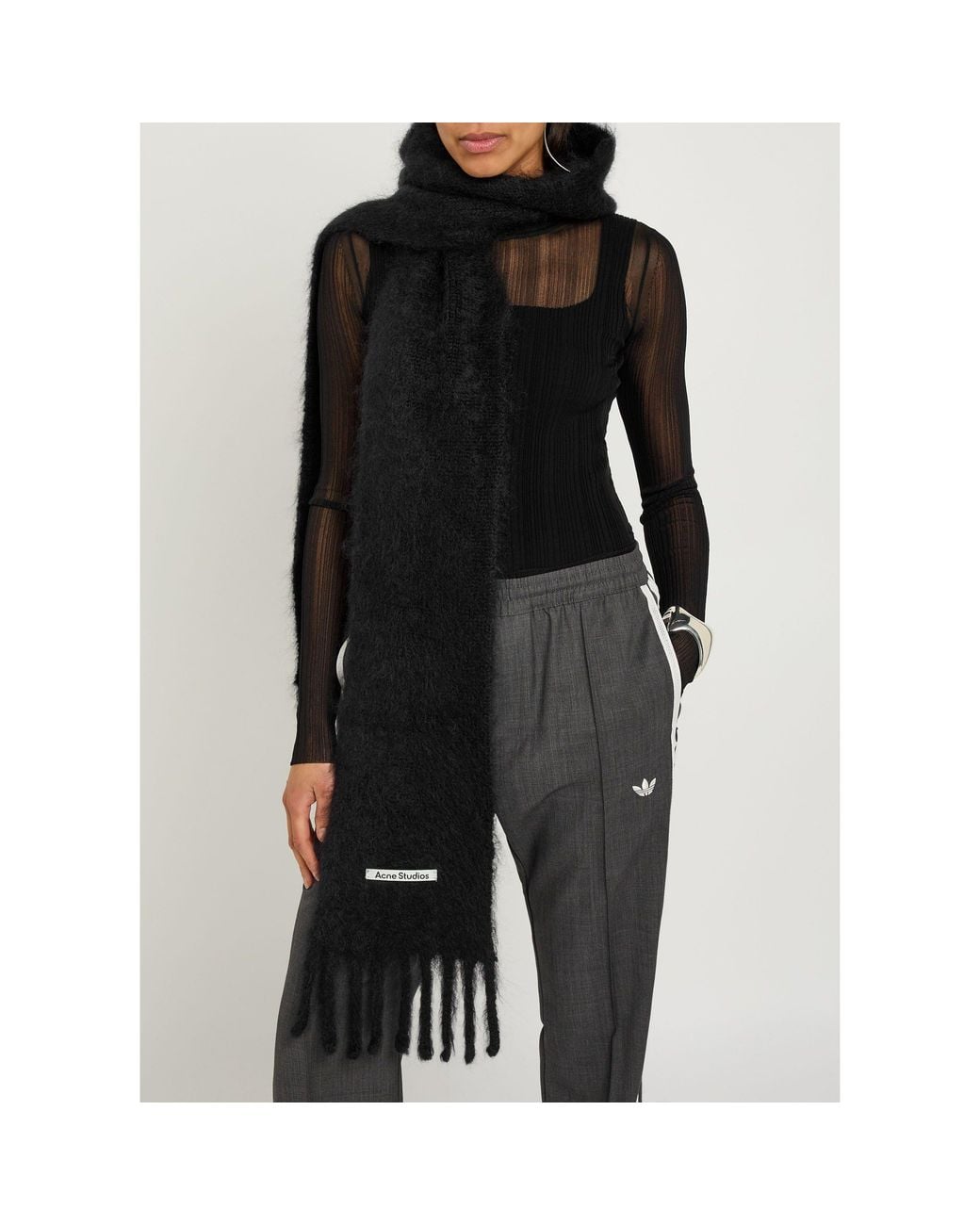 Acne Black Hooded Wool Knitted Scarf for men