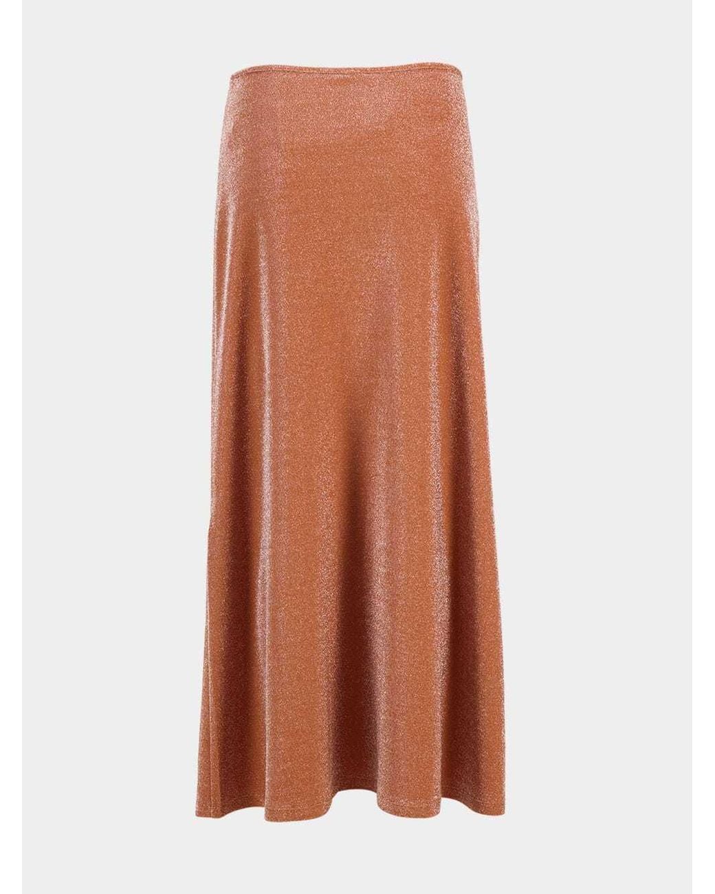 Johanna Ortiz Brown Rainstorm Lurex-Detail Midi Skirt