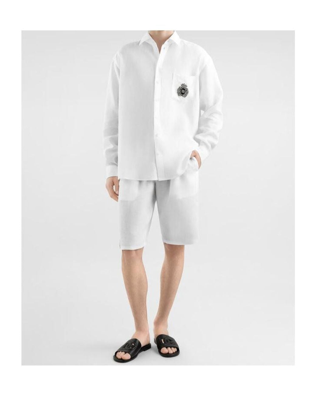 Dolce & Gabbana White Heraldic Patch Long-Sleeved Shirt for men