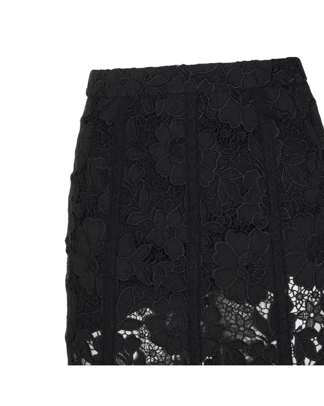 Self-Portrait Black Floral Lace Midi Skirt