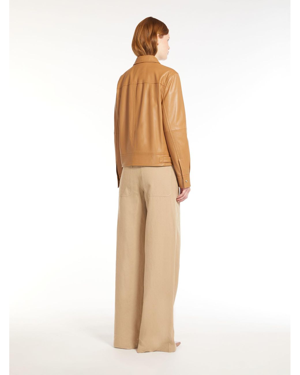 Max Mara Brown Shirt Collar Leather Jacket