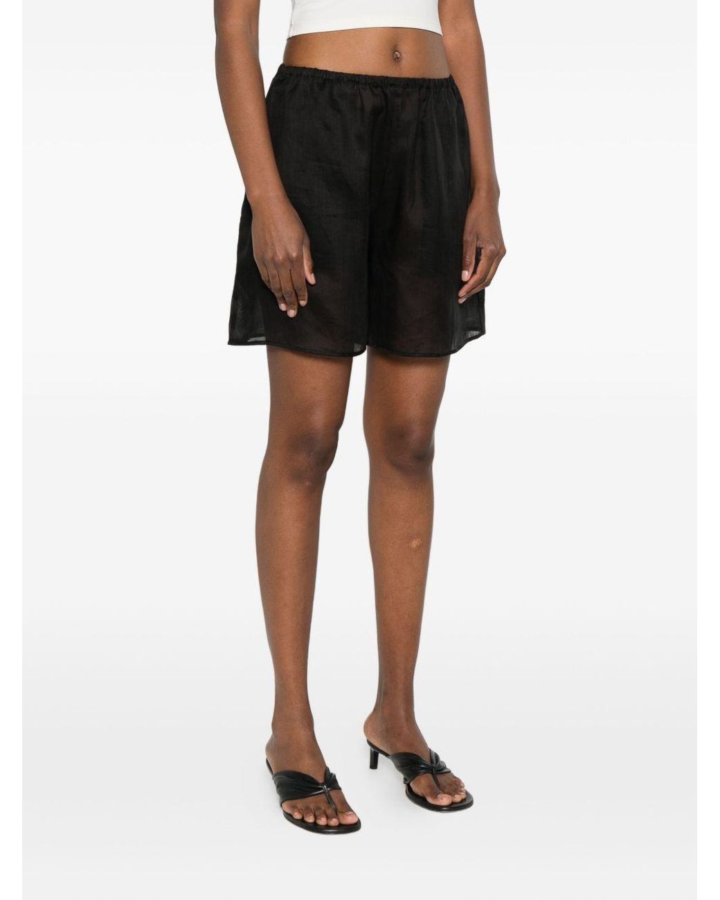 Totême  Black Totême Elasticated-Waistband Straight Hem Shorts