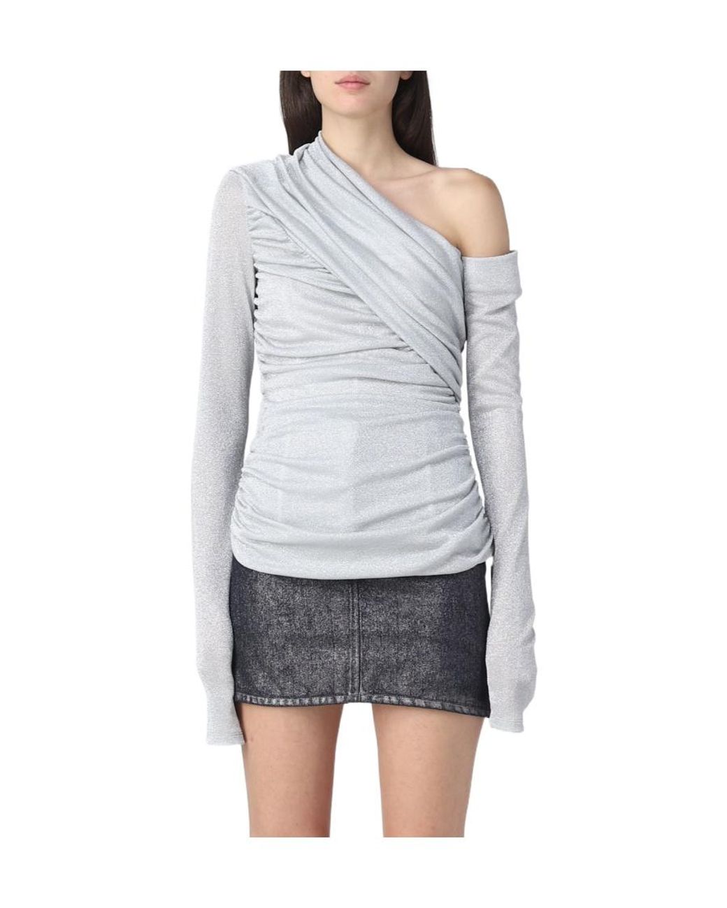 MSGM Gray Draped Straight Hem Top