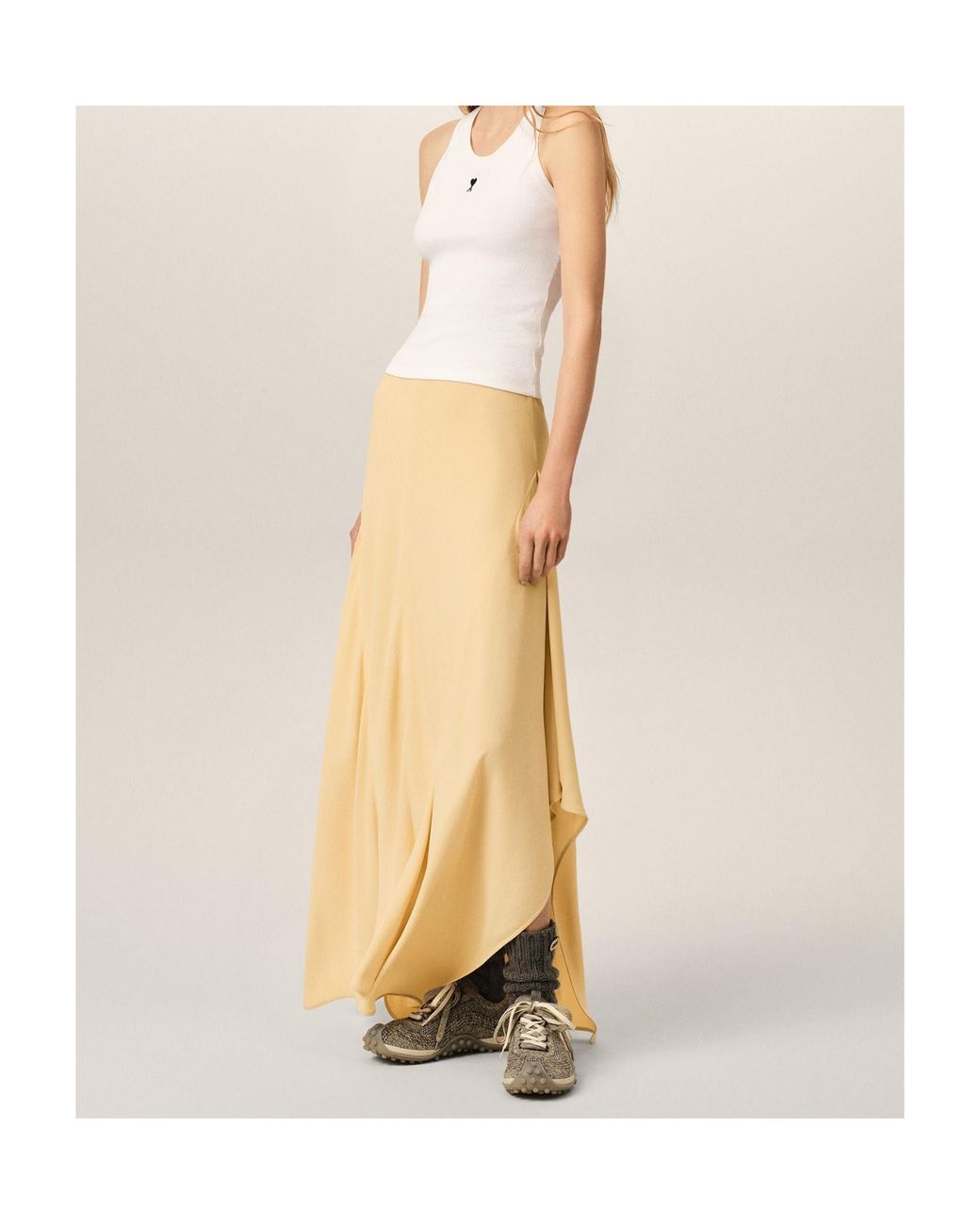 AMI Natural Maxi Flared Blended Silk Skirt