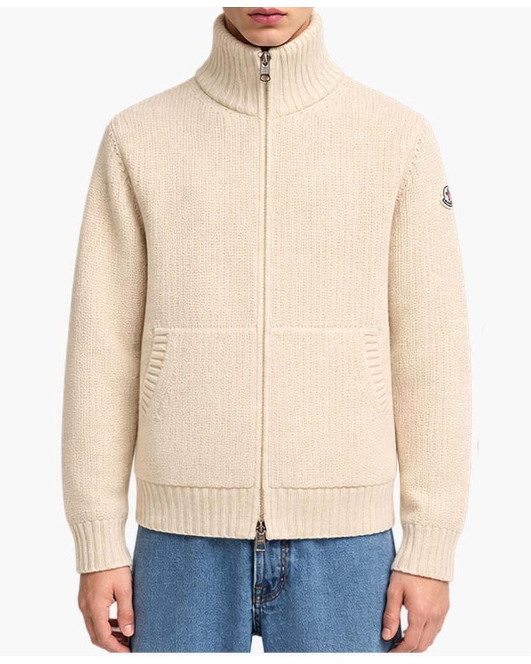 Moncler Natural Logo Patch Zip-Up Cardigan for men