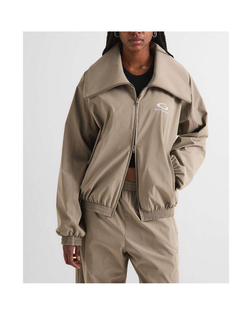Balenciaga Natural Solid Color Turtleneck College Baseball Jacket