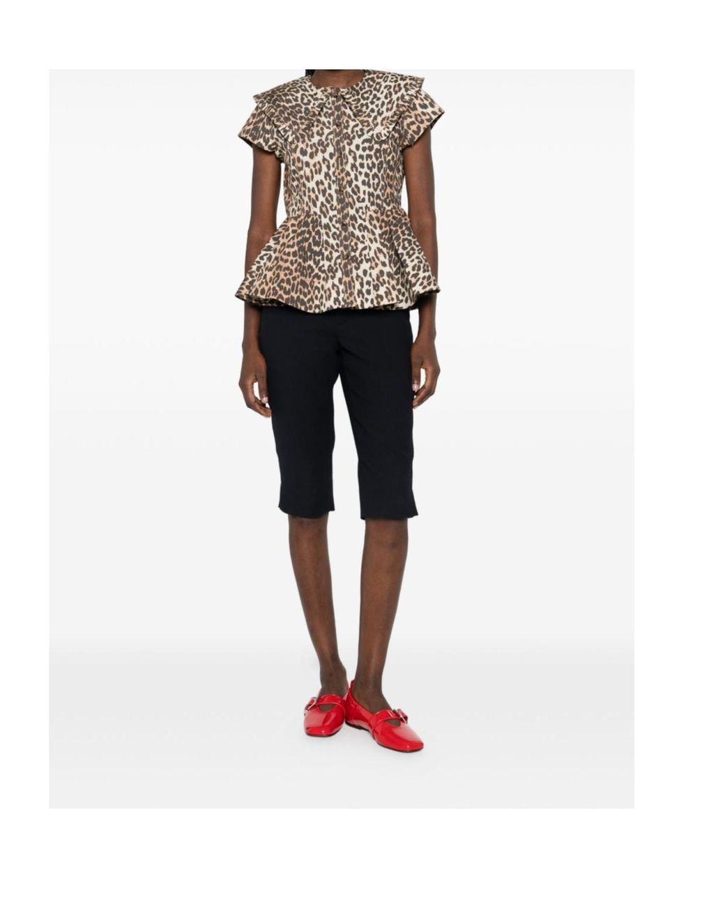 Ganni Multicolor Ruffled Leopard-Print Buttoned Top