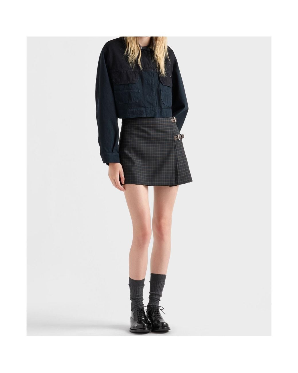 Prada Black Check Wool Mini Skirt