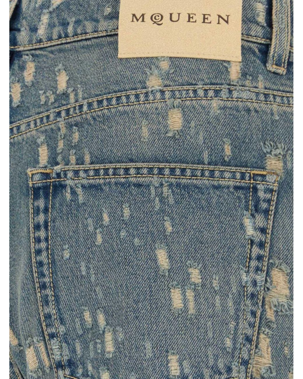 McQueen Blue Relaxed Distressed Jeans for men