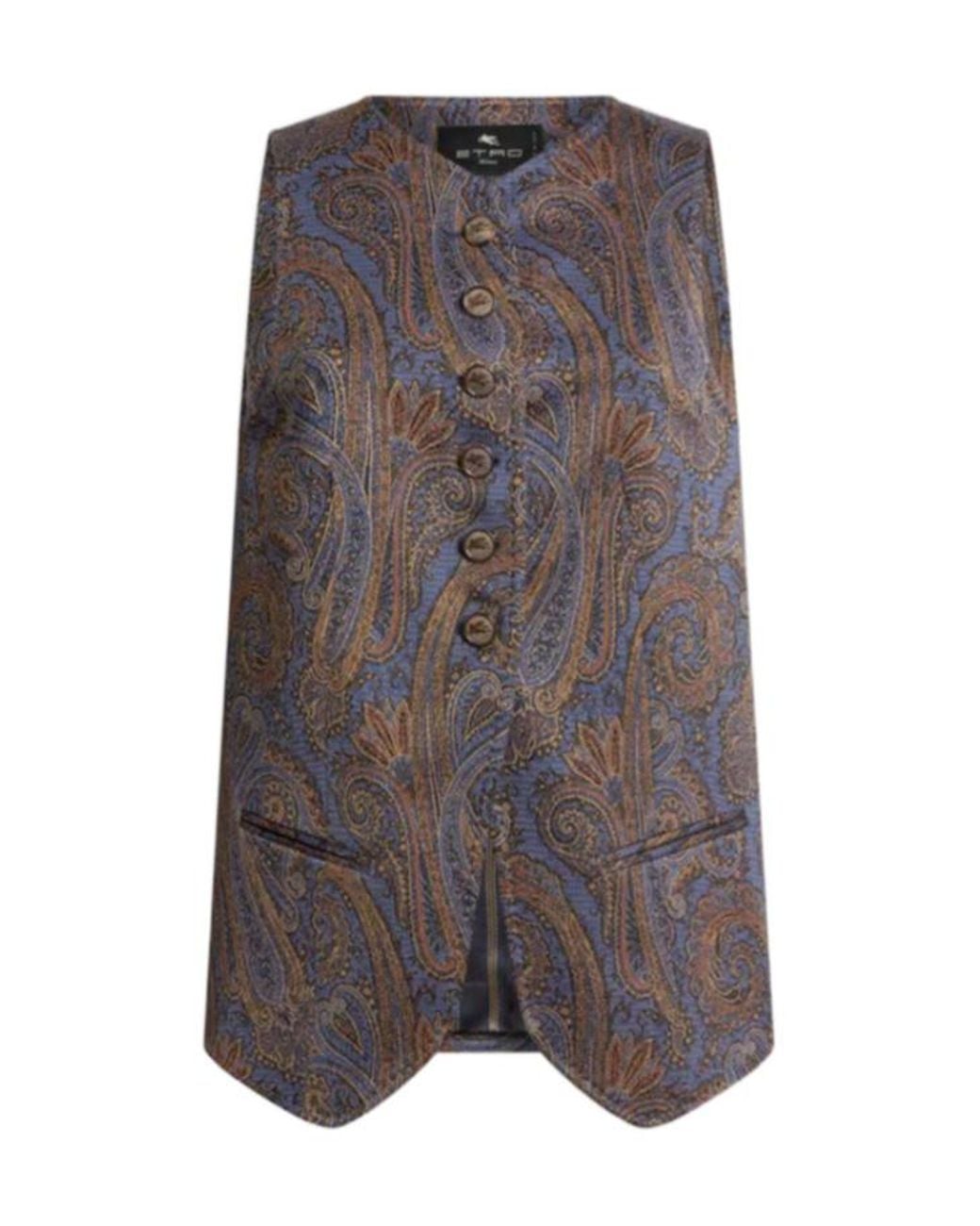 Etro Gray Paisley Motif Jacquard Waistcoat