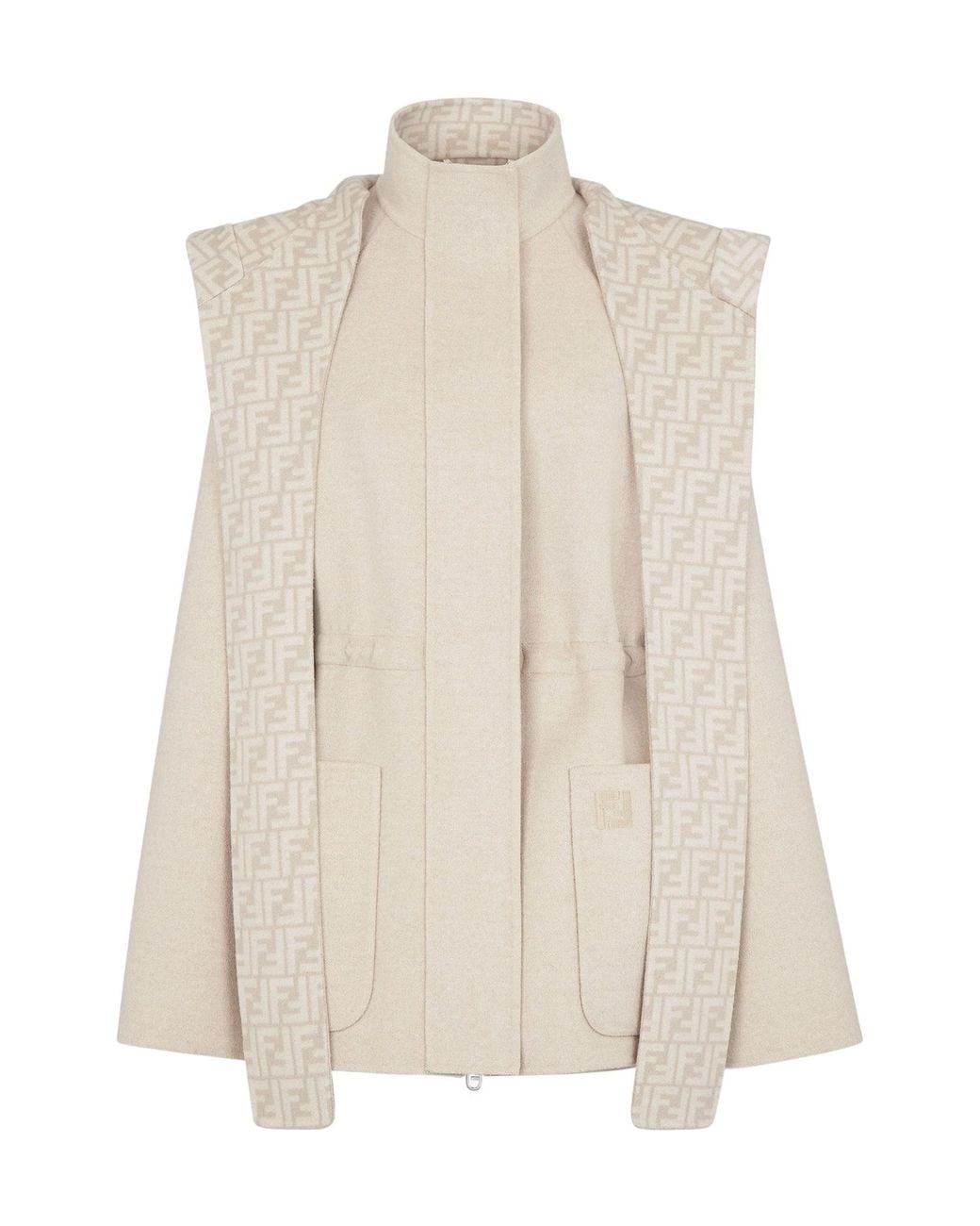 Fendi Natural Ff Motif Hooded Jacket