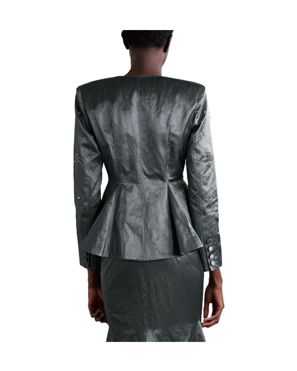 Huishan Zhang Black Antoine Crystal-Embellished Crinkled Satin-Twill Blazer