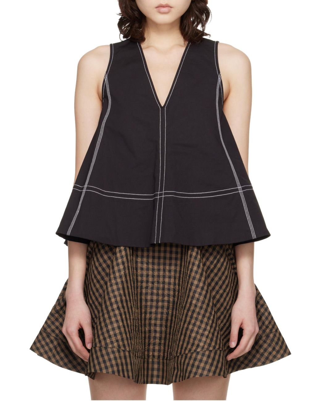Ganni Black A-Line V-Neck Sleeveless Top