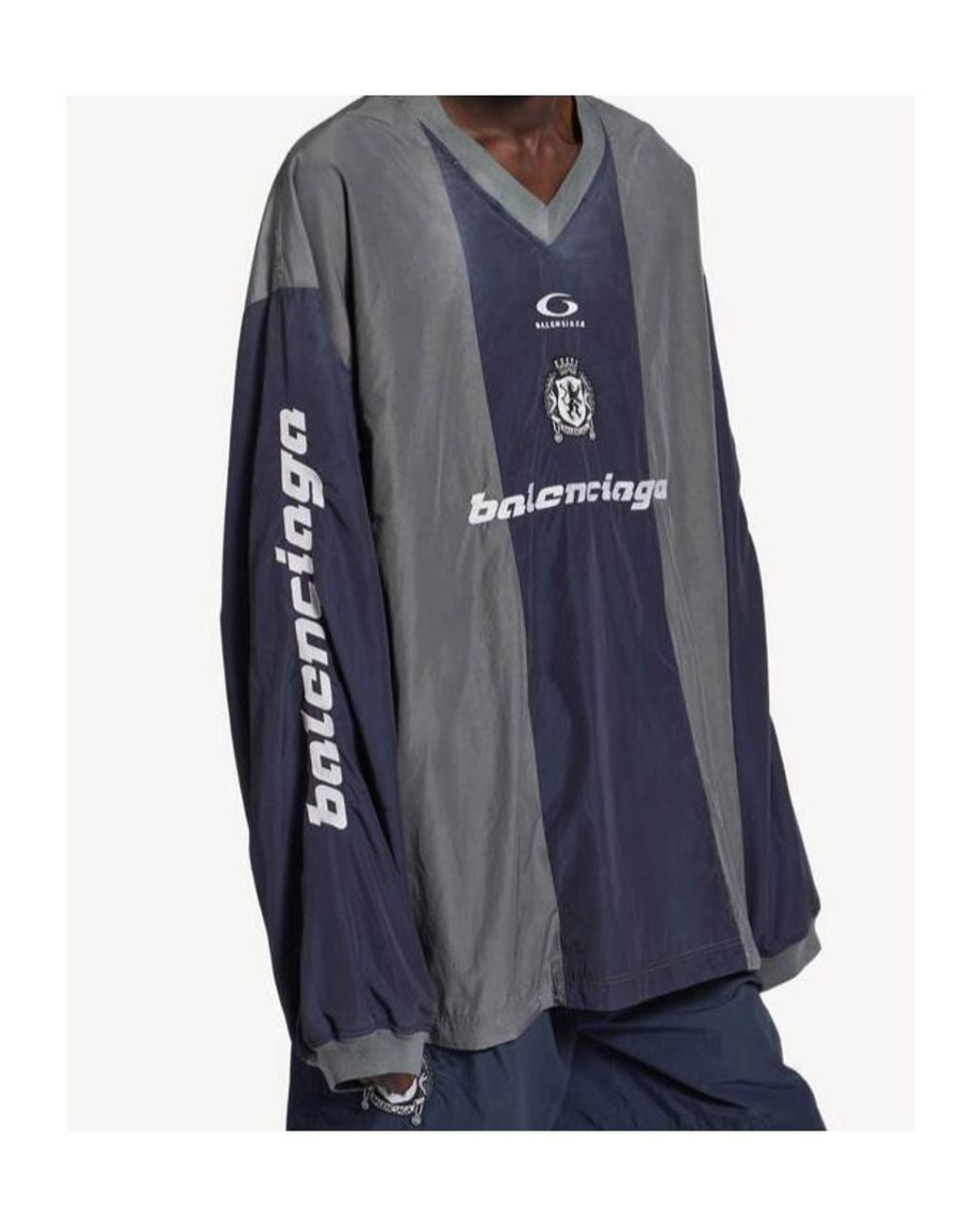 Balenciaga Blue Logo Embroidered V-Neck Sweatshirt for men