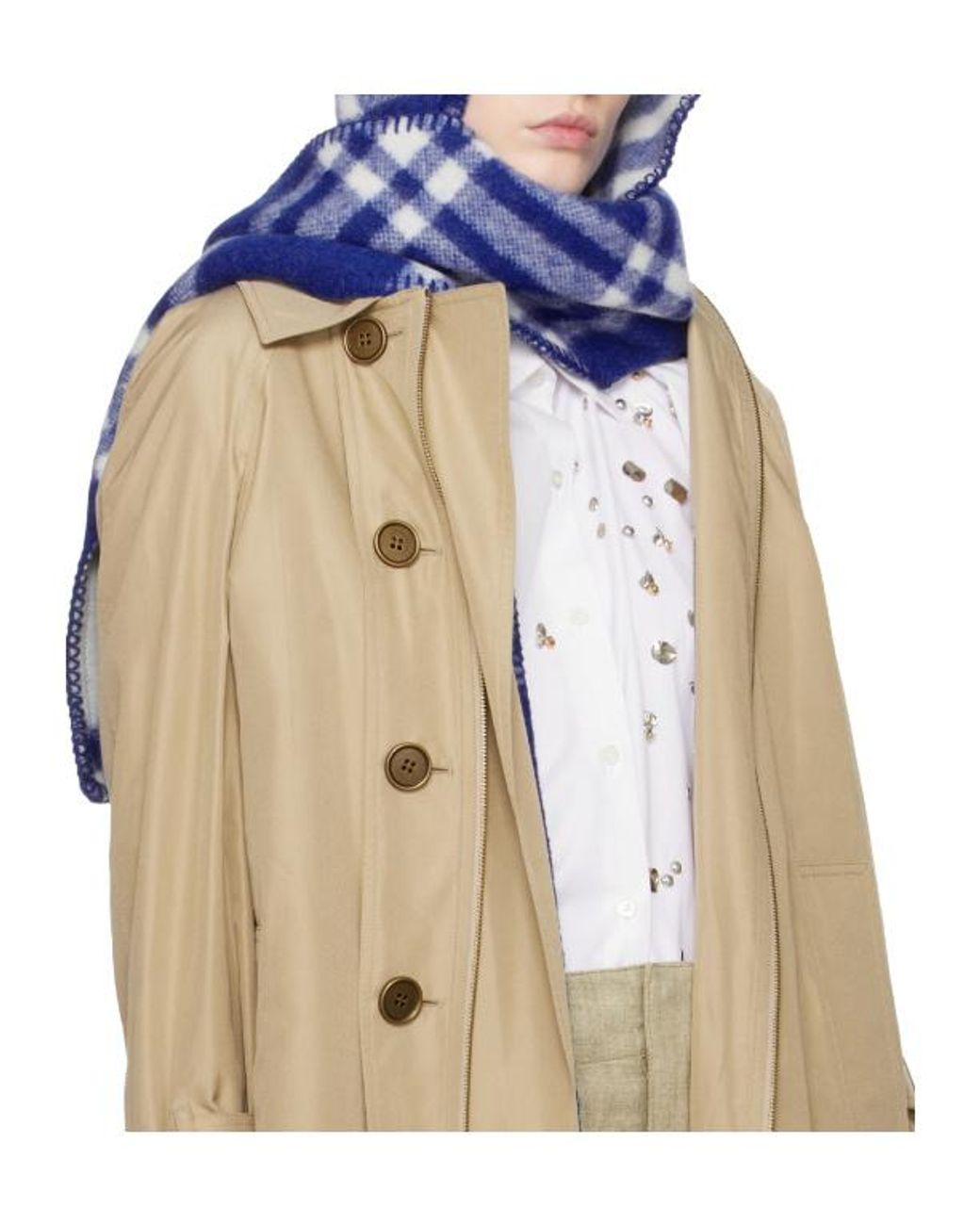 Burberry Blue Hood Equestrian Knight Checked Scarf