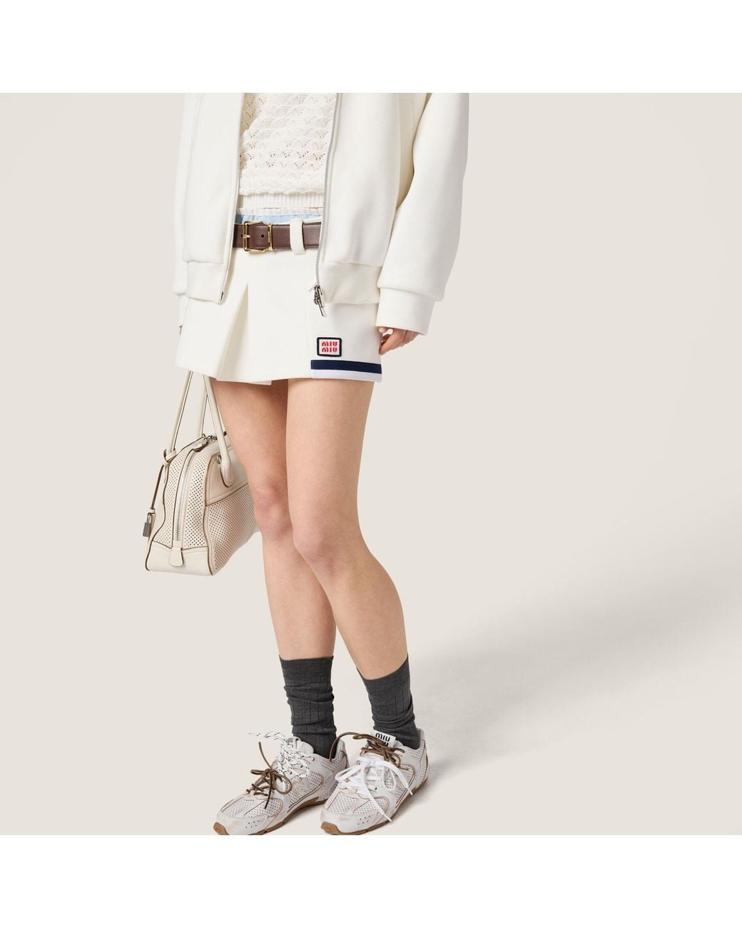 Miu Miu White Bonded Cotton Piqué Miniskirt
