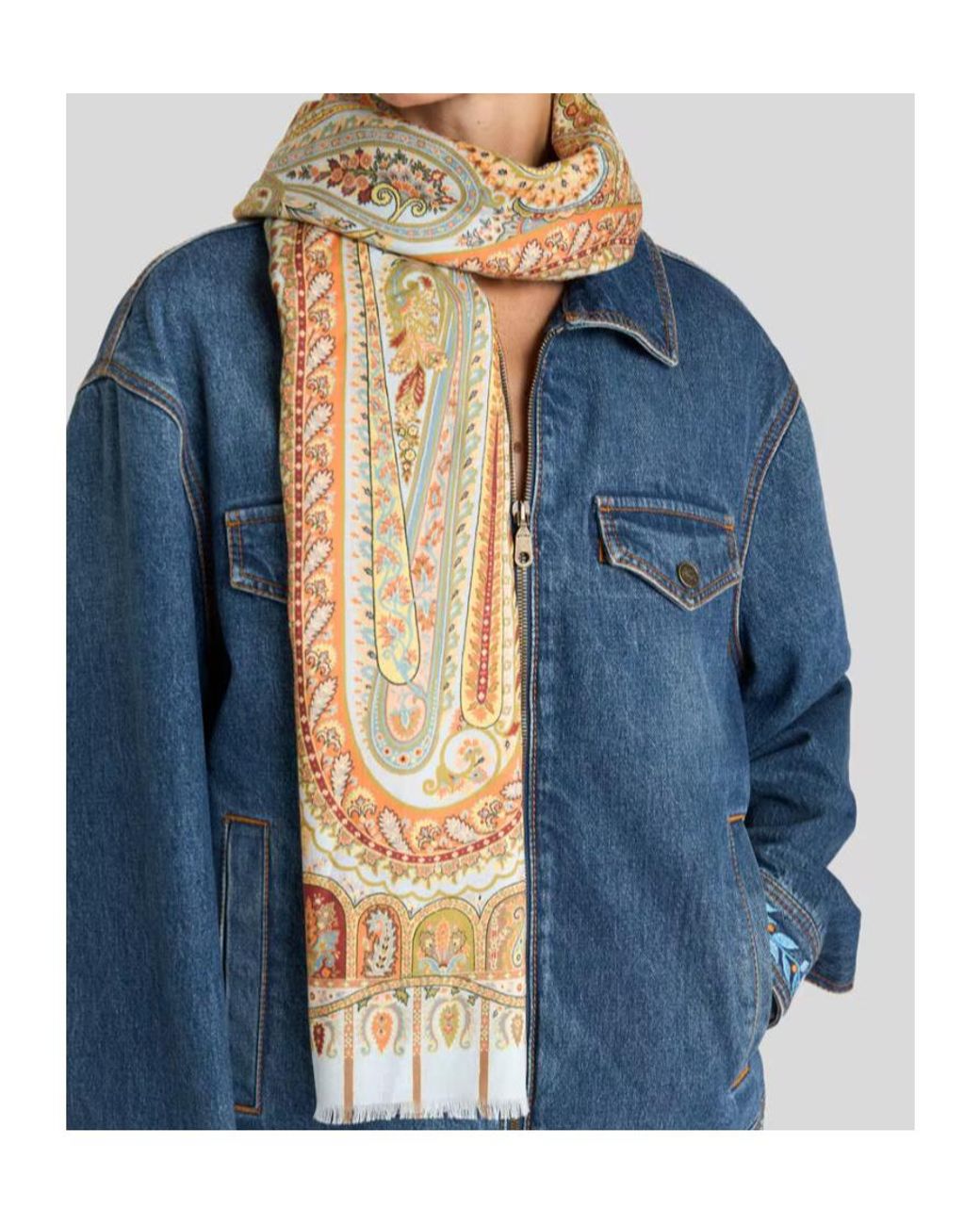Etro Natural Paisley Cashmere And Silk Scarf