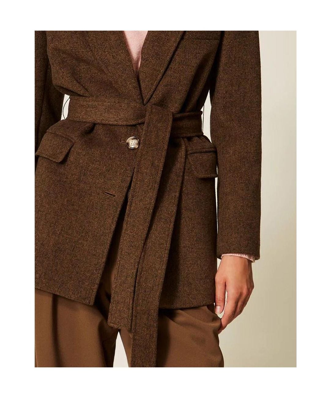 Twinset Brown Velvet-Finish Wool Blazer