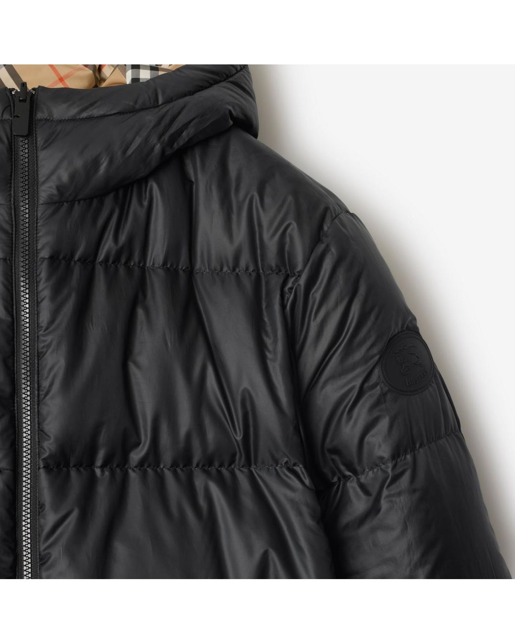 Burberry Black Down Reversible Check Puffer Jacket for men