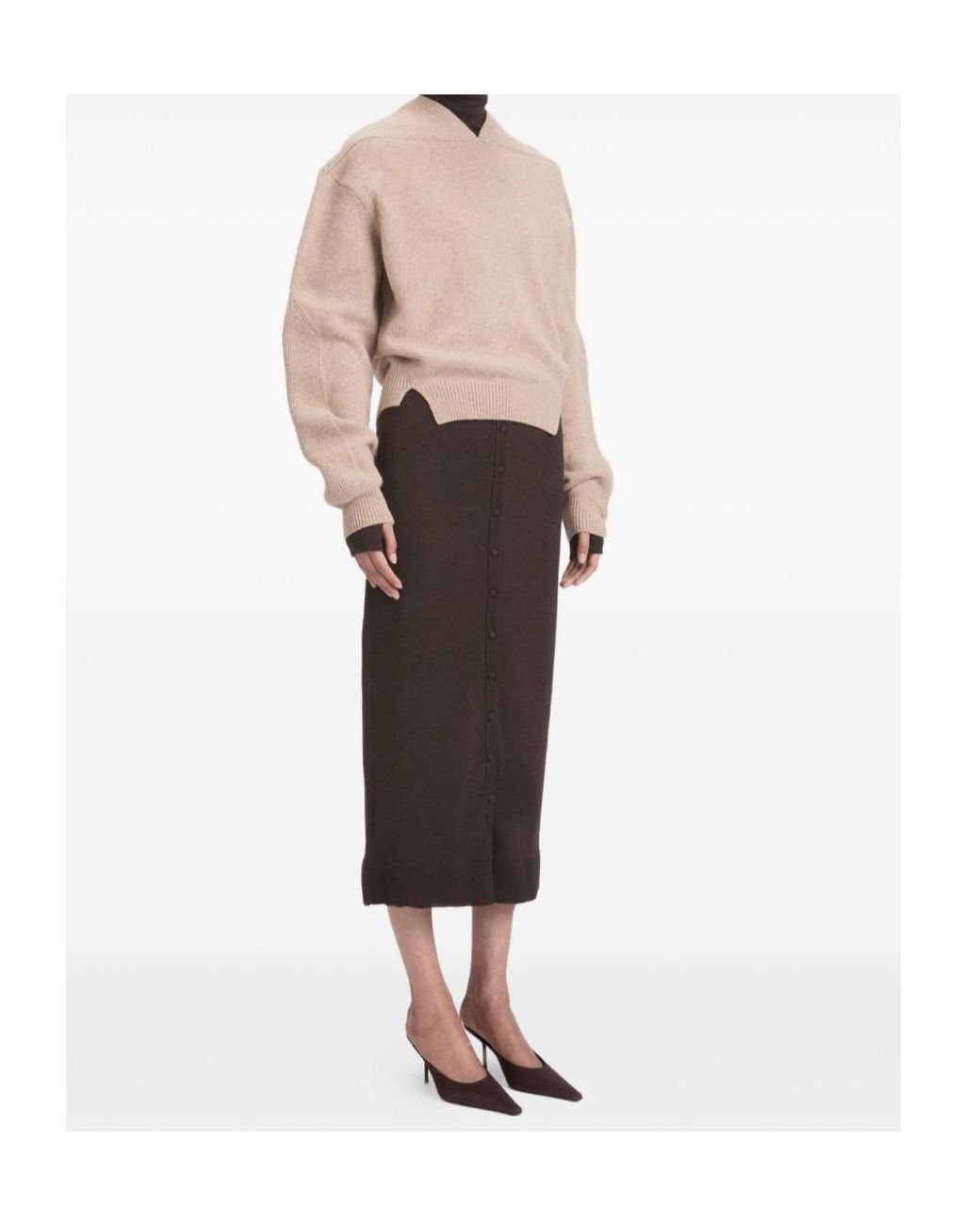 Victoria Beckham Brown Knit Sweater With V Neck On Front