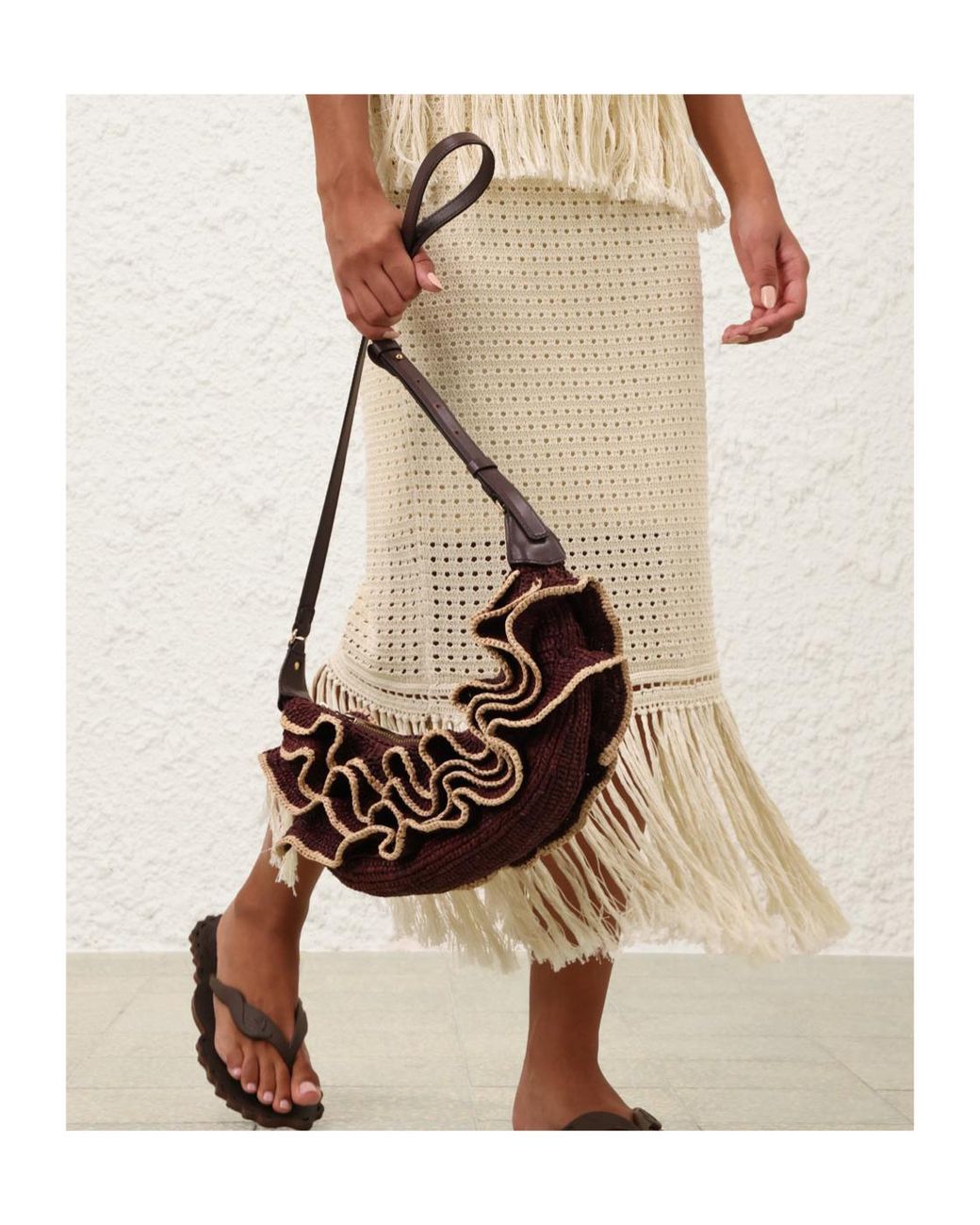 Zimmermann White Goldentime Ruffle Shoulder Bag