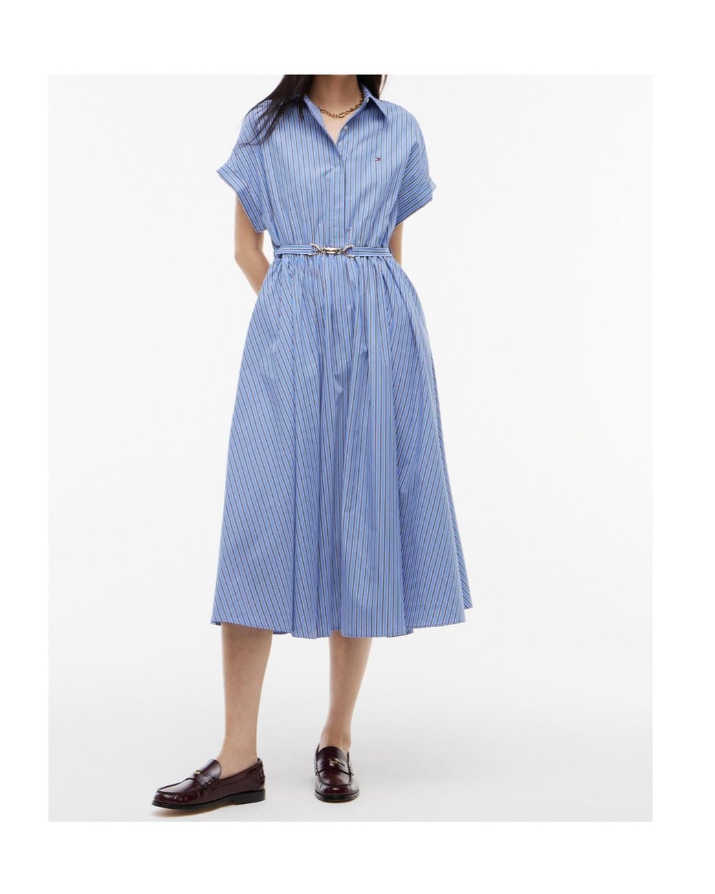 Tommy Hilfiger Blue Belted Midi Shirt Dress