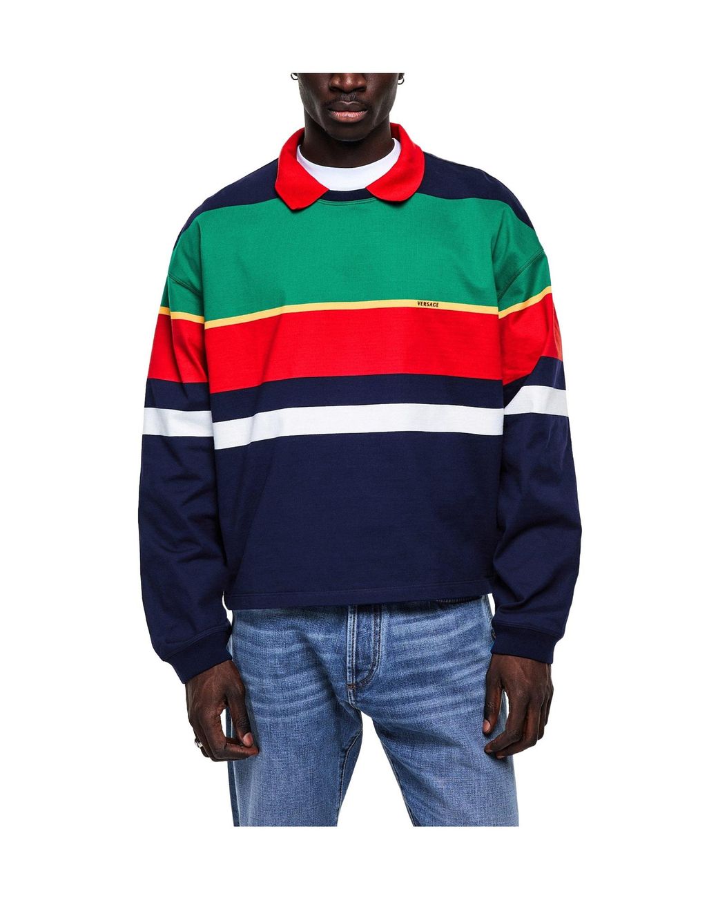 Versace Blue Striped Crew Sweatshirt for men
