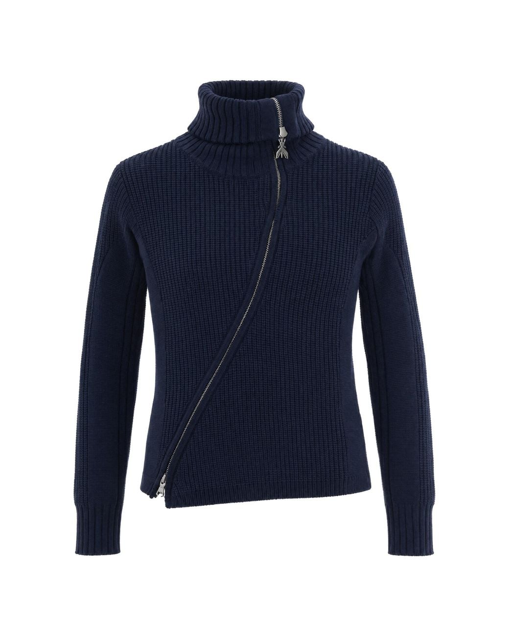 Patrizia Pepe Blue Asymmetric-Zip Knitted Sweater